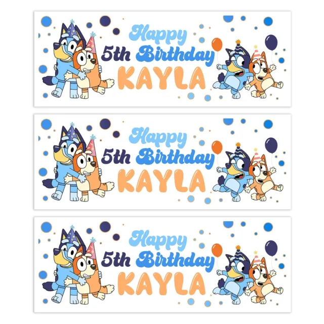 Personalised Bluey Kids Happy Birthday Party Name Banners Boys Girls