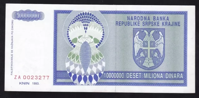 KROATIEN --- KNIN --- 10000000 DINARA 1993 --- ZA - ERSATZ -- a-UNC/UNC -RR