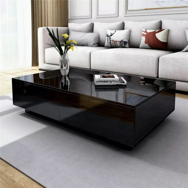 High Gloss Coffee Table with LED Lights Center Cocktail Table Living Room Modern