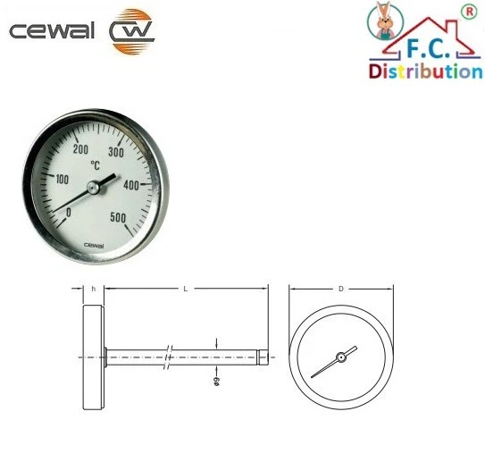 Pirometri Bimetallici A Gambo Posteriore D. 60 500° accessori autoclave mano
