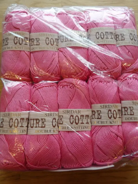 10 X 100G BALLS SIRDAR PURE COTTON DOUBLE KNITTING YARN Carmine pink 0034 sealed