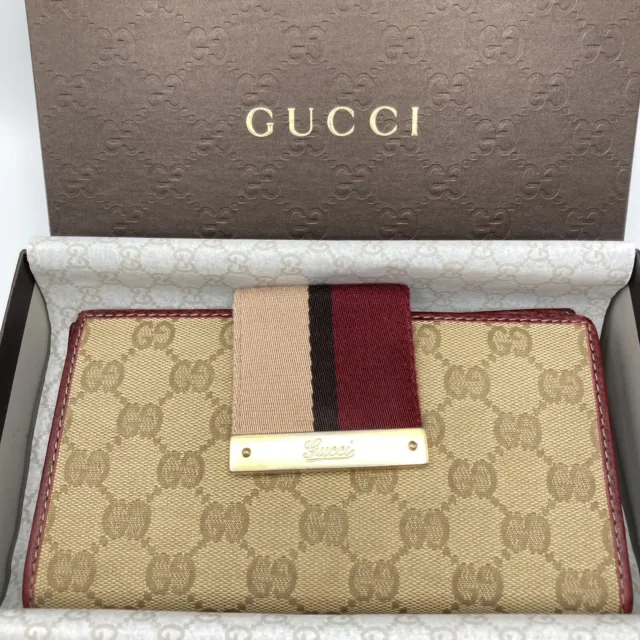Auth used GUCCI purse Leather long wallet  Brown Canvas 412 Supreme Sherry