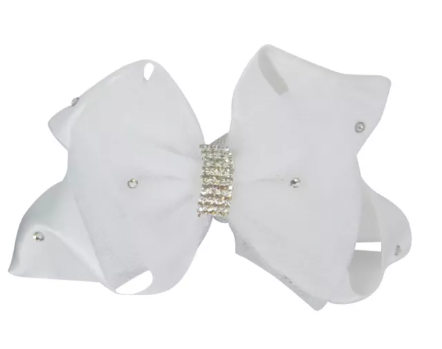 Arc cheveux en tulle satin et strass pour filles, clip Swarovski blanc ivoire argent