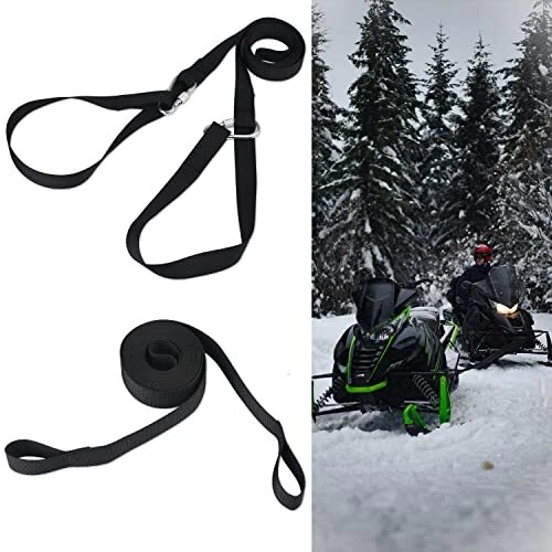 Snowmobile Tow Strap with Two Hooks Reinforced Straps for Snowmobiles Sleds ATVs