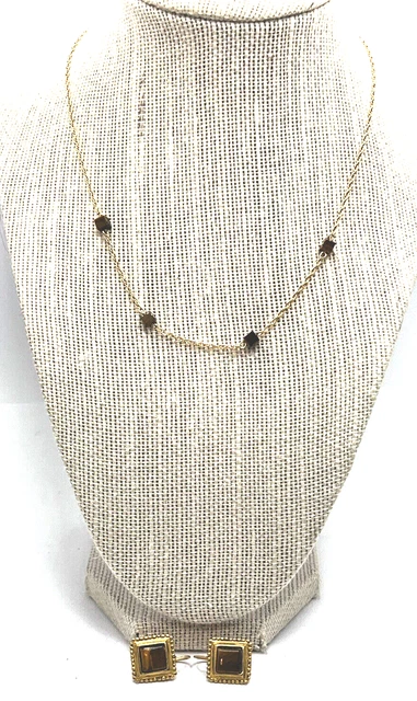 Vintage Sarah Coventry Necklace Tigers Eye Gold Tone lever back Earrings