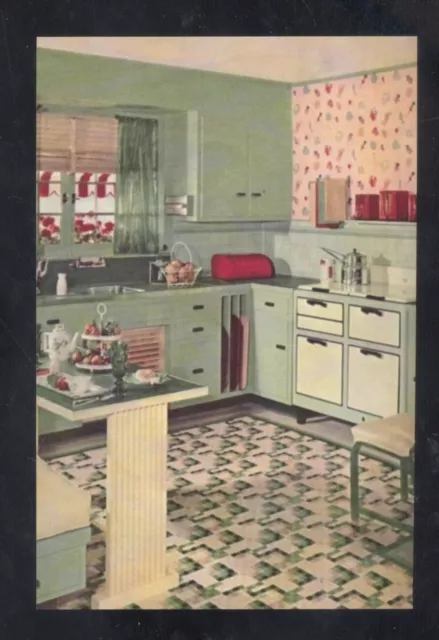 1950's KITCHEN HOUSE HOME INTERIOR VINTAGE POSTCARD COPY MID CENTURY MODERN