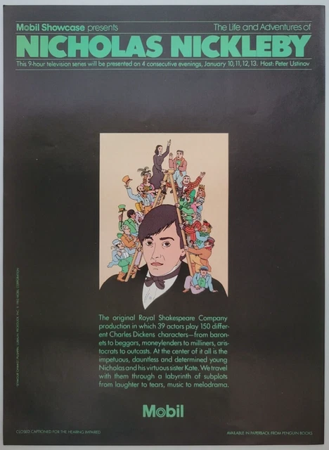Charles Dickens "Nicholas Nickleby" Theater TV 1983 New Yorker Print Ad 8x10.5"