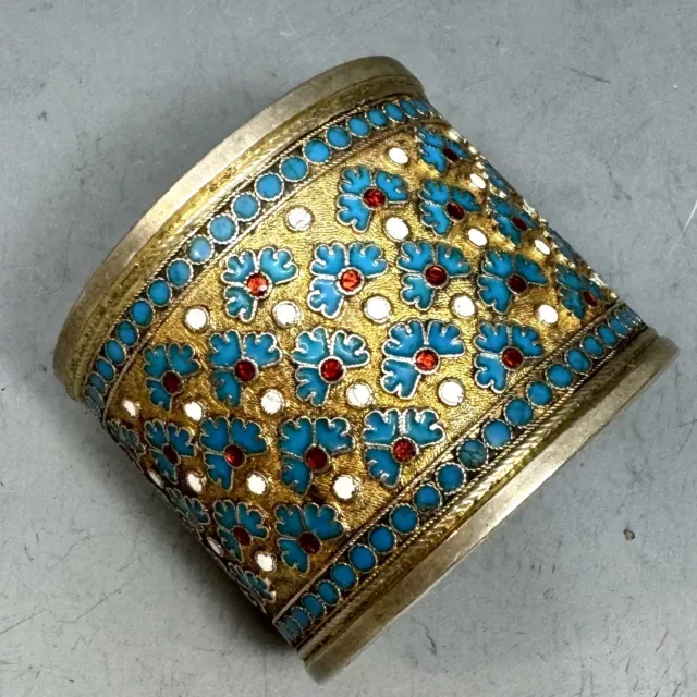 Antique Imperial Russian 84 Silver Enamel Napkin Ring