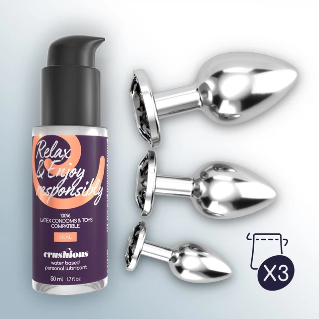 Set Bijou Anale Wet Train Trio Crushious Nero 3PLUGS Annali Lubrificante 50ML