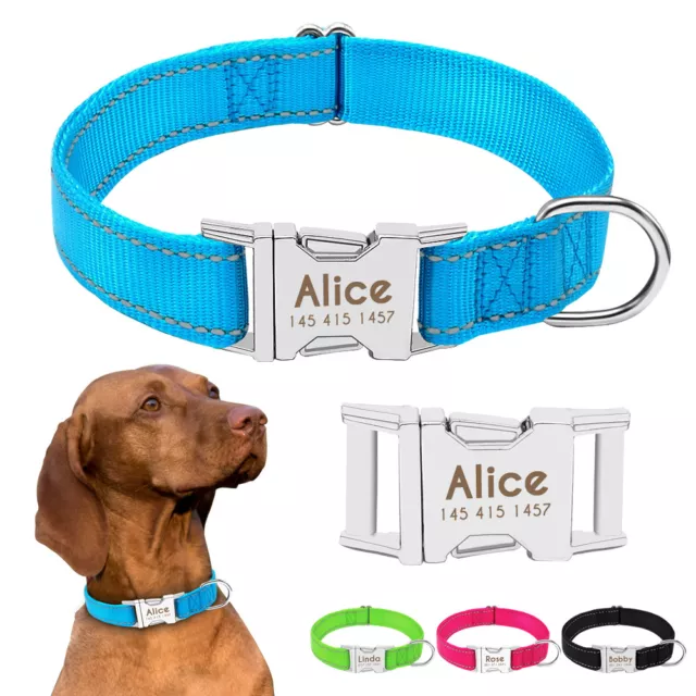 Nylon Personalised Dog Collar Small Large Pet Custom Name Collar Tags Heavy Duty