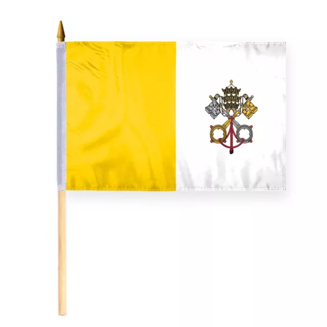 16"x24" Big Papal Vatican Catholic Church Stick Flags, Polyester, 36" Wood Pole