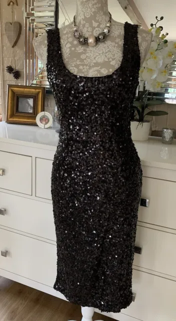 Fcuk French Connection Cosmic Black Sequin Wiggle Party Cocktail Dress 8 Bnwt