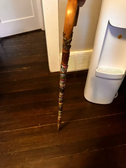 German Wanderstock Hiking Stick Walking Cane 32 Medals Badges Travel Germany EUC