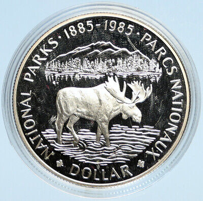 1985 CANADA UK Queen Elizabeth II National Parks MOOSE Proof SILVER Coin i98208