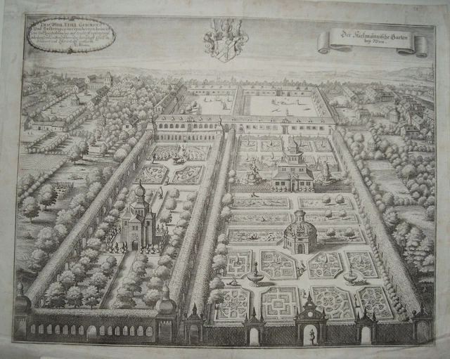 WIEN III KIELMANNSCHE Garten alter Merian Kupferstich der Erstausgabe