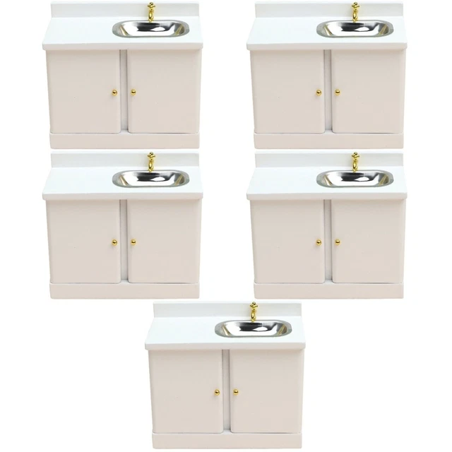 5 piezas fregadero de cocina casa de muñecas armario miniatura armario de cocina mini armario de madera