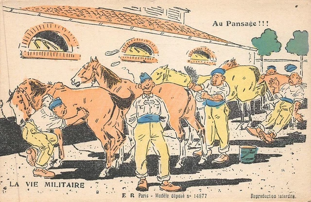 Cpa Fantaisie Militaire - La vie militaire - Au pansage !!!