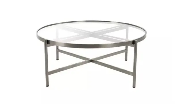 Round Brass Side Table with Glass Top, 510mm x 400mm, Brass, Balterley