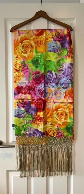 Sciarpa multicolore lunga rettangolare Versace vintage lunga con rose e nappe