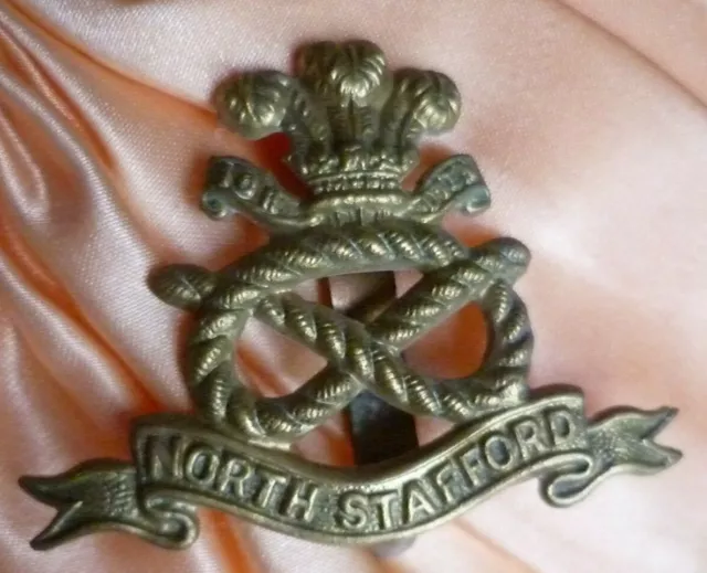 WW1 North Stafford Regiment Cap Badge All BRASS Slider ANTIQUE Original