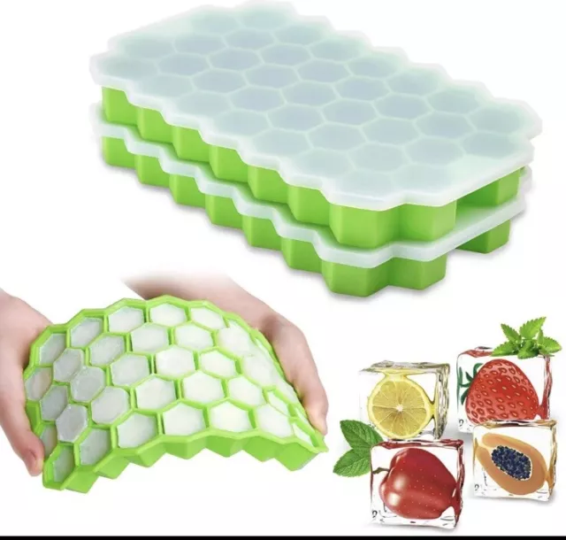 2x Eiswürfelform Silikon Eiswürfelbehälter  Cube 2x 37 Gitter Mit Deckel