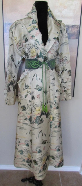 VTG Asian Chinoiserie Pagoda Silk Brocade Jacket Sz XS/S