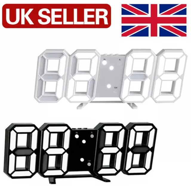 LED Night Wall Clock 3D Digital Alarm Watch Display Temperature Modern USB Gift-