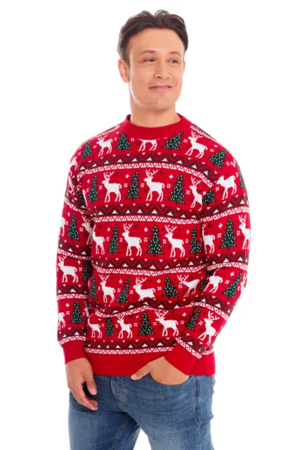 Unisex Men Women Santa Xmas Christmas Novelty Fairisle Red Retro Jumper Sweater