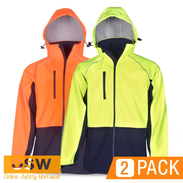 2 x Hi Vis Mens Womens Safety Waterproof Windproof Softshell Hooded Jacket  J96