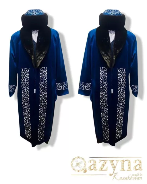 Shapan Chapan Kazakh Mongol traditional clother jacket  (1 Piece)   Blue