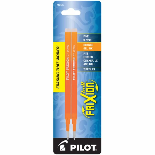 PILOT FriXion Gel Ink Refills for Erasable Pens, Fine Point, Orange Ink, 2-Pack