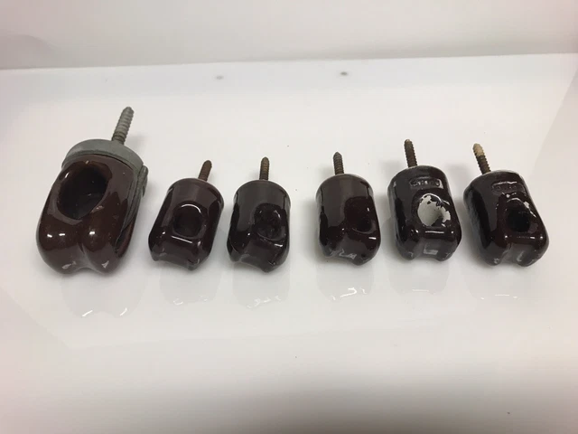 (6) Vintage Brown Glazed Porcelain Ceramic Electric Insulators Screw  M22029