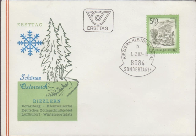 1 schöne Österr. Ersttagsbrief, mit Stempel Sondertarif Riezlern, Kleinwalsertal