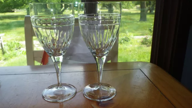 Crystal Water Goblets Glasses lines and dots bright cut elegant ring 4 14oz stem