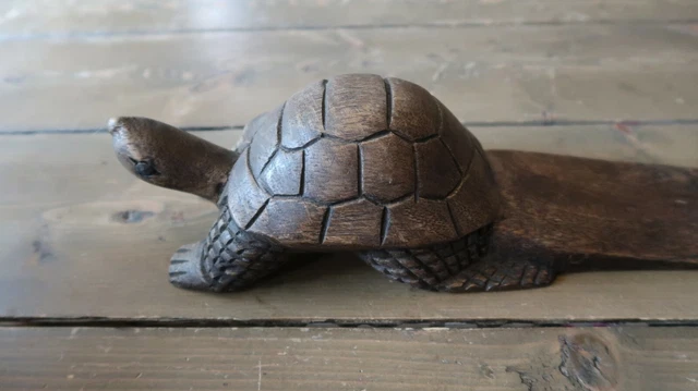Antique Hand Carved Wood Turtle Door Stop 11.5" 2