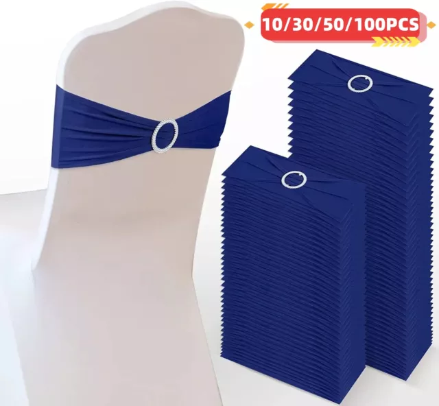 10-100X Stretch Chair Bands Polyester Banquet Chair Sashes Elastic Wedding Party