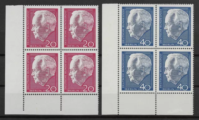 Berlin 1964 ** Satz Mi 234-35 Lübke Eckrandviererblock 4er unten links 04227A