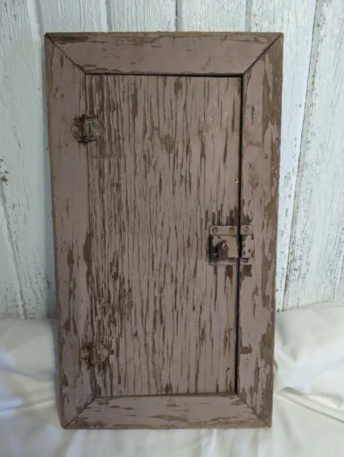 Vintge Cabinet Door With Frame Original Paint Weathered Twist Knob Spring Hinges