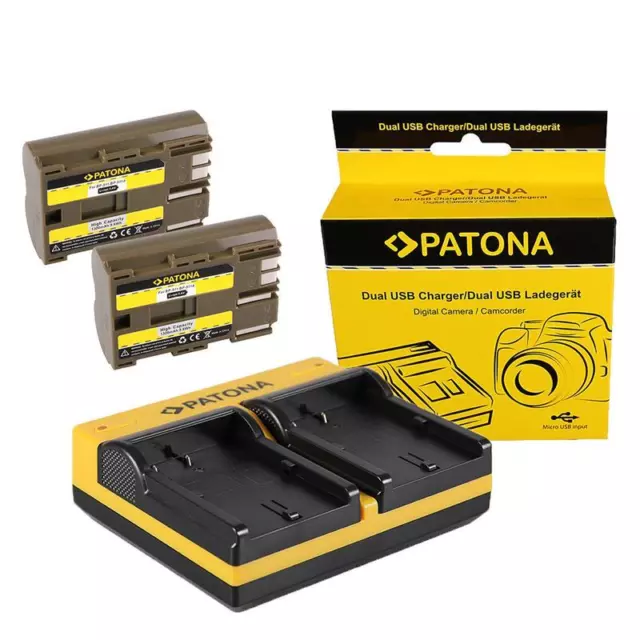 2X Batteria Patona + caricabatteria USB doppio per Canon EOS 50d Digital Slr