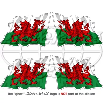 WALES Welsh Flying Flag CYMRU UK British 50mm (2") Vinyl Stickers Decals x4