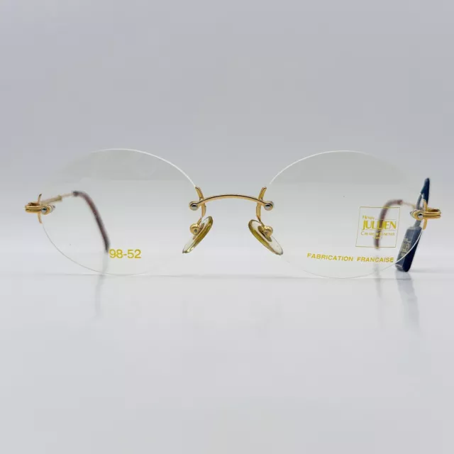 Henry Jullien Brille Herren Damen oval gold double randlos Mod. 98-52 NOS