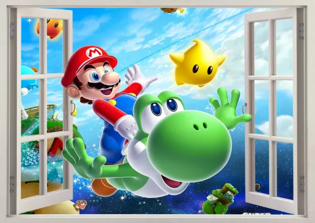 Super Smash Bros Mario Yoshi 3D Effect Window Wall View Sticker Poster Vinyl 185