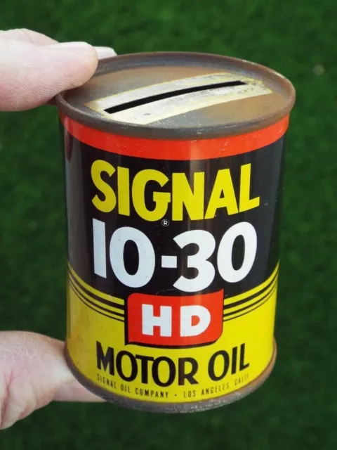 Vintage 1950's SIGNAL 10-30 HD MOTOR OIL Can Promotional Advertising Coin Bank