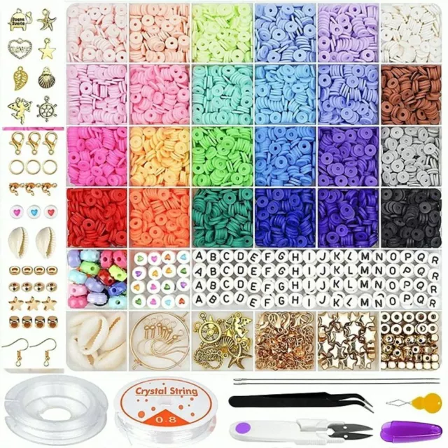 Jewelry Making Kit DIY Bracelet Material Polymer Clay Beads Set Flat Bead