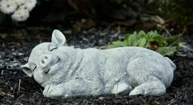 Figura Cerdo Cerdito Tendido de Jardín Resistente Heladas a la Intemperie