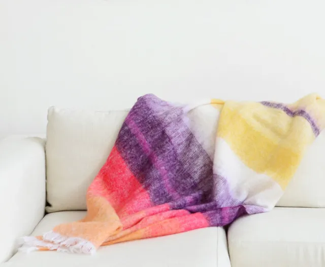 Mohair Wool Blanket Throw Beautiful Story-African Bright Stripes. New XL 86'X94'