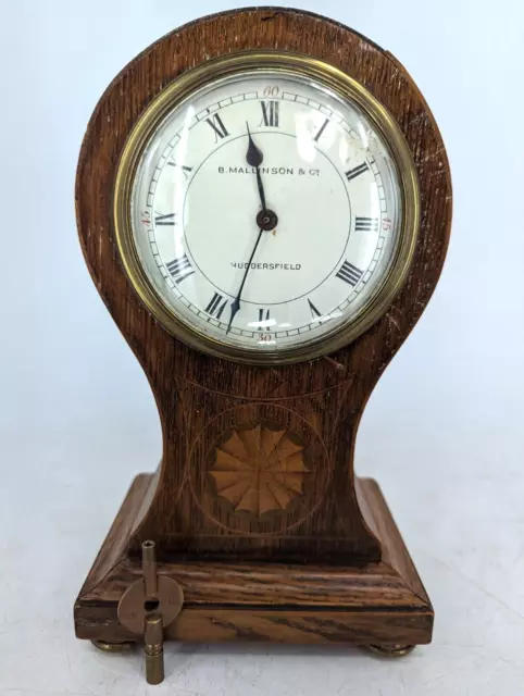 Antique Balloon Mantle Clock by B.Mallinson & Co Huddersfield with Key 23cm