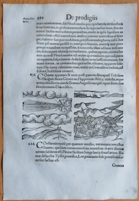 Wolfhart Chronicon Originalblatt Komet Erdbeben (292) 1557