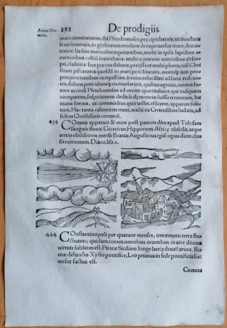 Wolfhart Chronicon Originalblatt Komet Erdbeben (292) 1557