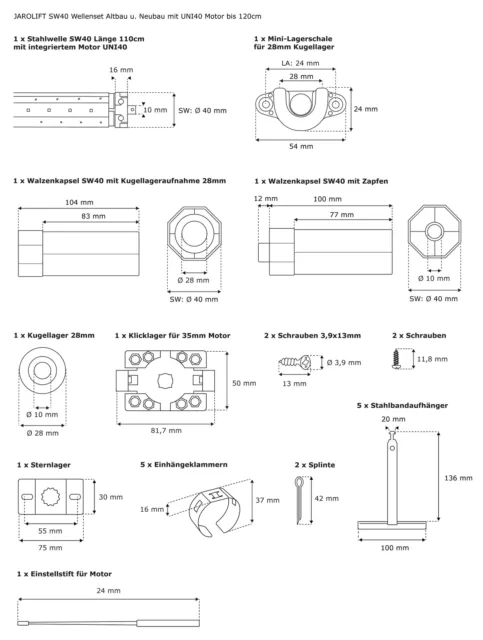 Rolladenmotor Rohrmotor Rolladen Wellenset SW40 SW60 Wellen Set Komplettset 2